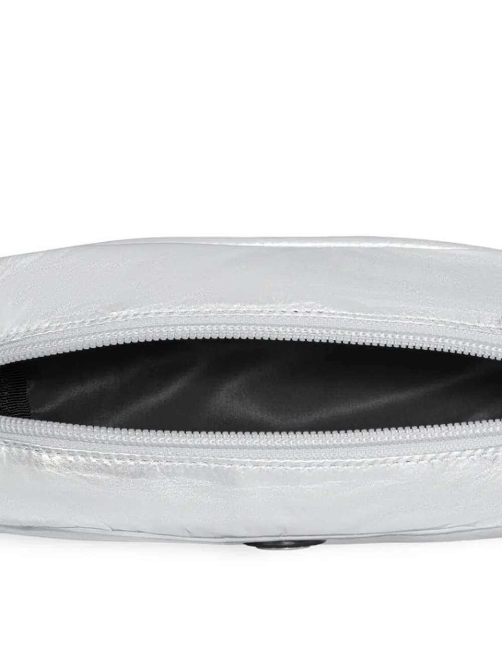 New Tory Burch Virginia Metallic Curved Nylon & Leather Cosmetic Case in Silver